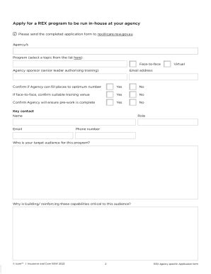 Fillable Online REX Agency Specific Application Form REX Agency