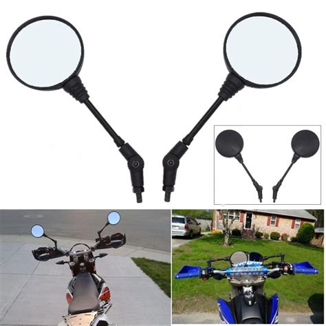 Pair Universal Black Round Motorcycle Folding Rearview Side Mirror