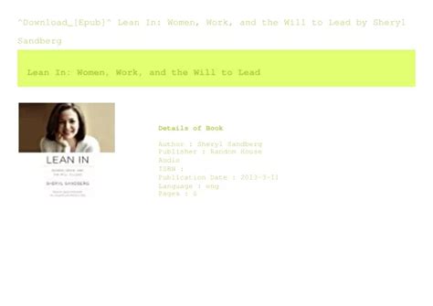 Ppt Download Epub Lean In Women Work And The Will To Lead By