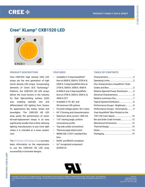 PDF Cree XLamp CXB1520 LED Data Sheet RS Components DOKUMEN TIPS