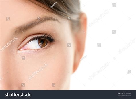 Eye Close Up - Brown Eyes Looking To Side Isolated On White Background ...