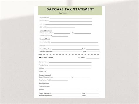 Daycare Tax Statement End Of Year Tuition Report For Parents