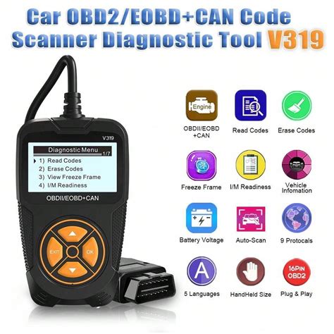 OBDII Scanner Diagnostic Tool, OBD2 Car Code Reader Check Engine Fault ...