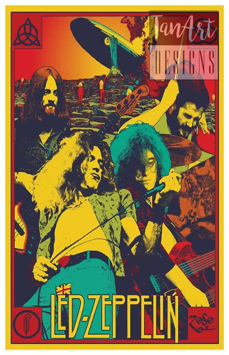 Led Zeppelin Psychedelic Illustration Poster Led Zeppelin Vintage