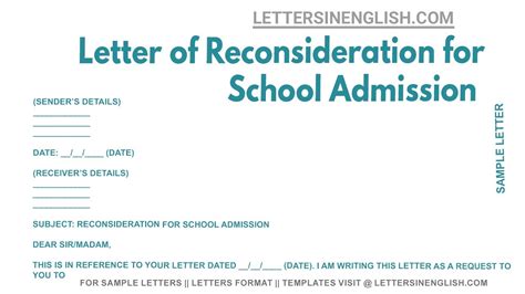 Letter Of Reconsideration For School Admission Sample Letter For