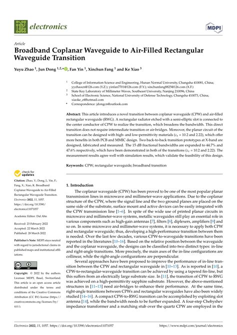 Pdf Broadband Coplanar Waveguide To Air Filled Rectangular Waveguide