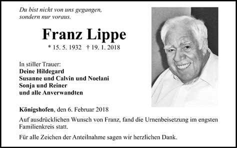 Traueranzeigen Von Franz Lippe Trauerportal Ihrer Tageszeitung