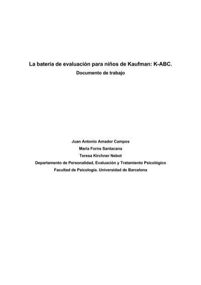 La Batería De Evaluación Para Niños De Kaufman K Abc