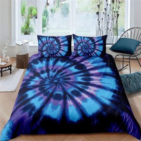 Purple Tie Dye Bedding Set Blue Tie Dye Bedding Duvet Cover Spiral Tie Dyed Printed Bed