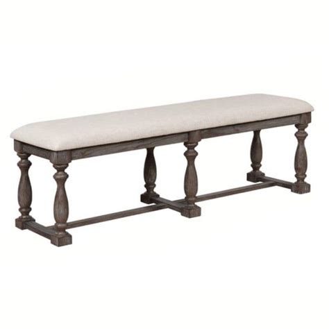 Benjara Gray Farmhouse Style Bench With Padded Seating And Turned