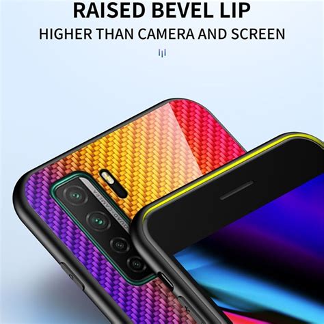 For Huawei Nova 7 Se Gradient Carbon Fiber Texture Tpu Border Tempered Glass Case Gold Fiber