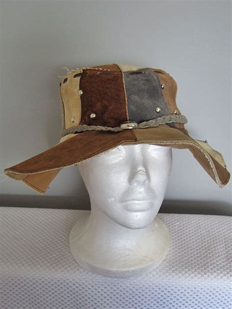 Vintage 1970s Hippie Patchwork Leather Hat Boho Woodstock Etsy