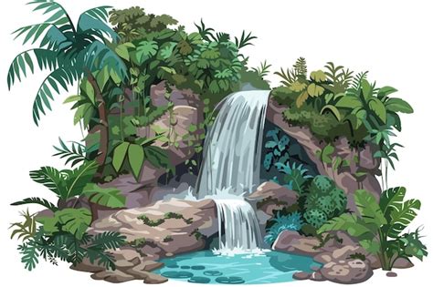 Tropical Waterfall Cascade Illustration Vector Cartoon Isolated On