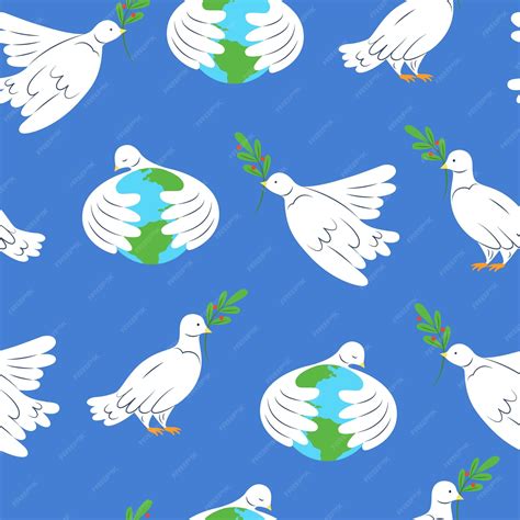 Premium Vector Peace On Earth Hand Drawn Vector Seamless Pattern With White Doves Of Peace For