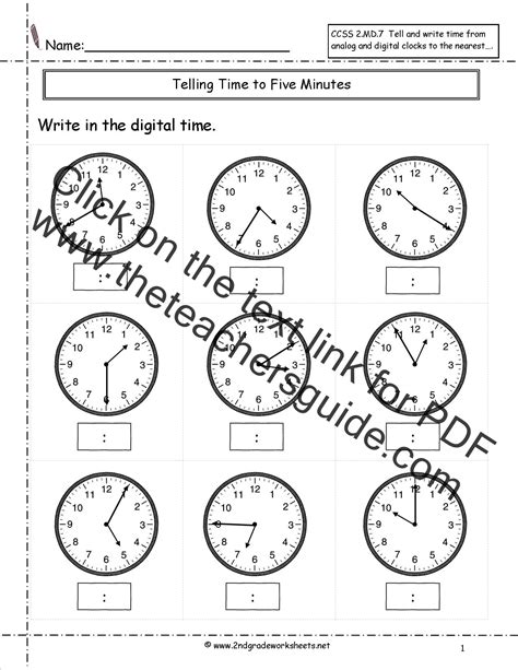 Ccss 2 Md 7 Worksheets Telling Time To Five Minutes Worksheets