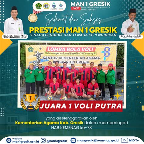 TIM VOLI MAN 1 GRESIK RAIH JUARA 1 PUTRA DAN PUTRI ANTAR SATUAN KERJA