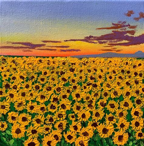 Sunflower Field Acrylic Painting Tutorial - SUNFLOWER