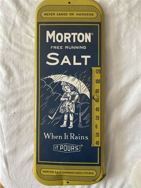 Vintage S Morton Salt Thermometer Advertising Sign Metal Tin