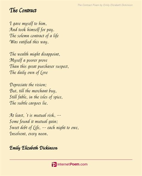 The Contract Poem By Emily Elizabeth Dickinson