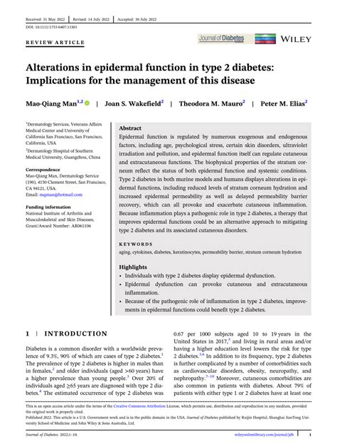 PDF Alterations In Epidermal Function In Type 2 Diabetes