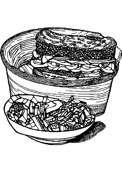 A Sandwich And A Bowl Of Soup Coloring Page · Creative Fabrica