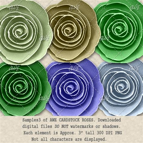 Cardstock Digital Roses By Awesomescrapper Set Of Colors Etsy