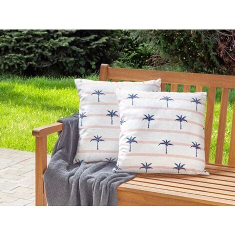 Coussins D Coratifs De Jardin Tissu Blanc Motif De Palmiers X