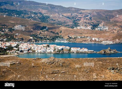 Bay And View Of Chora Village Andros Island Cyclades Islands Aegean