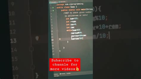 Palindrome Number Program In Java Palindrome Program Shorts Youtubeshorts Palindrome Java