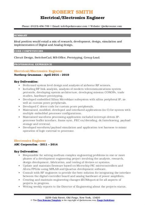 Electronics Engineer Resume Samples QwikResume