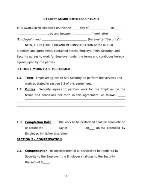 Security Contract Doc Template Pdffiller