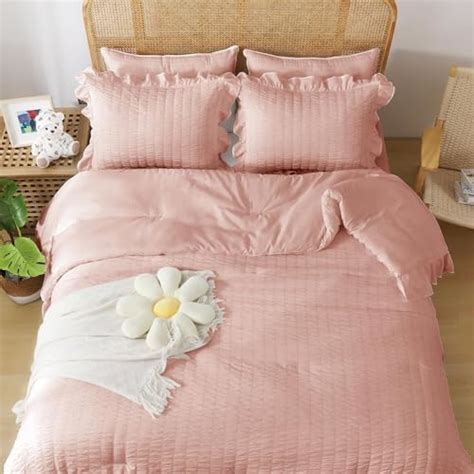 Amazon Jollyvogue Pink Queen Comforter Set Pieces Seersucker