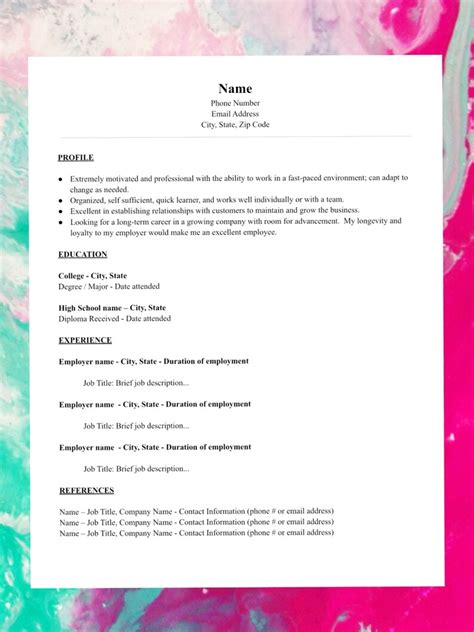 Basic Resume Template 2 Etsy