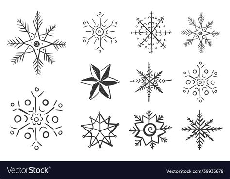 Snowflakes In Doodle Snow Flake Hand Drawn Winter Vector Image