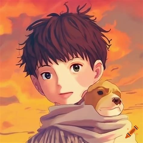 Boy With Pitbull In Studio Ghibli Anime Style On Craiyon