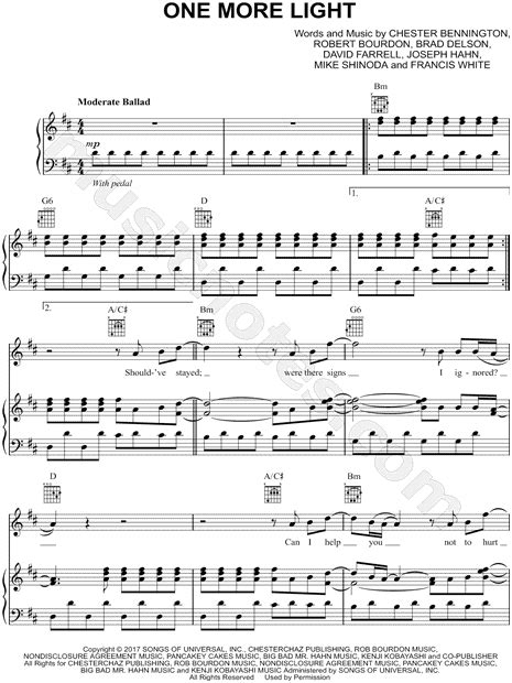 Linkin Park One More Light Sheet Music In D Major Transposable