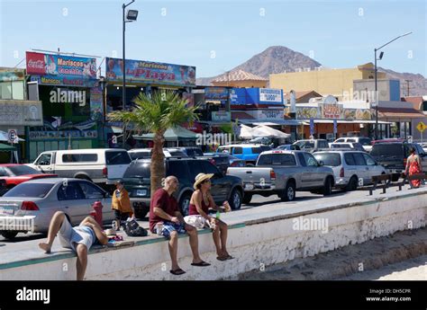 San Felipe Mexico Malecon Seaside Street With Many Restaurants Bars