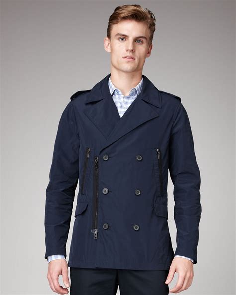 Lyst Lanvin Zip Detail Pea Coat In Blue For Men