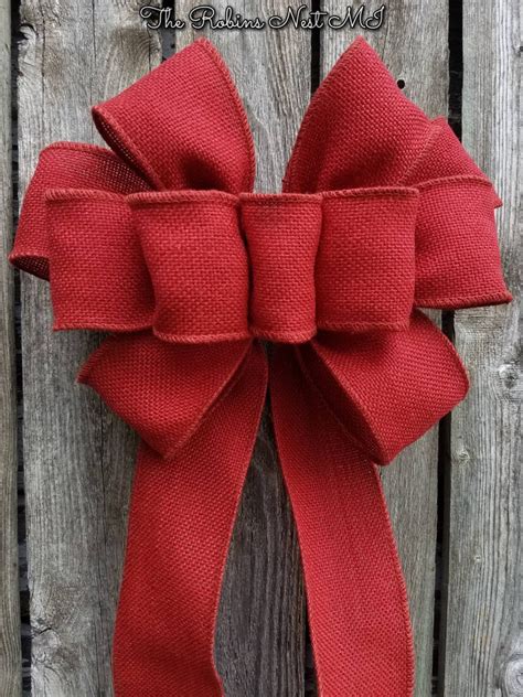 Rust Burlap Bows Rustic Red Burlap Ribbon Bow Autumn Barn Etsy