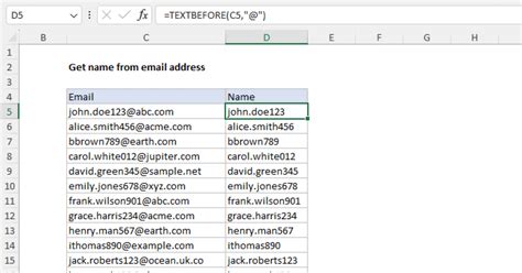 Get Name From Email Address Excel Formula Exceljet