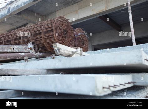 Construction Site With Building Materials Stored Outside Stock Photo
