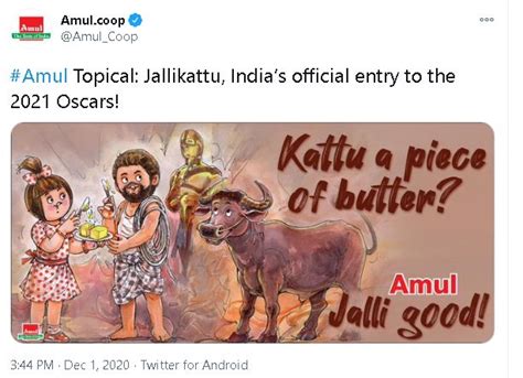 Jalli good: Amul celebrates selection of 'Jallikatu' as India's entry for 93rd Academy Awards