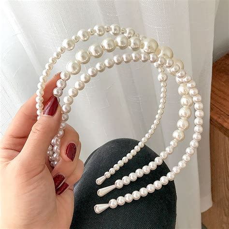 Vintage White Pearl Headband Simple Tredny Pearl Hair Band Girlish