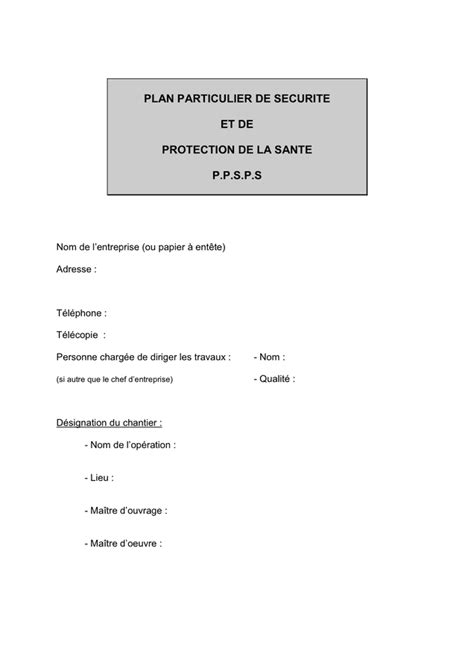 Plan Particulier De Securite Et De Protection De La Sante DOC PDF