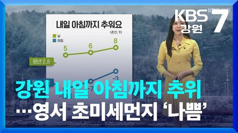 날씨 강원 내일 아침까지 추위영서 초미세먼지 ‘나쁨 Kbs 20240129 Youtube