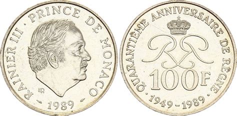 Pièce Monaco 100 Francs Rainier III 1989 Argent