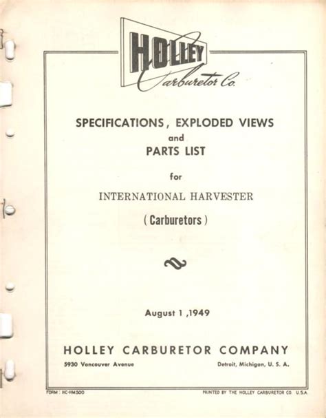 Find 1941 1949 Ihc Holley Carb Specifications And Parts List K1 K8