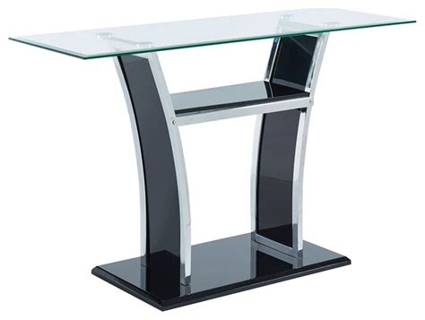 Bowery Hill Contemporary Glass Top Sofa Table In Glossy Black