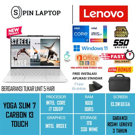 Jual Laptop Ringan Lenovo Yoga Slim 7 Carbon 13 Touch I7 1360p 16gb 1tb