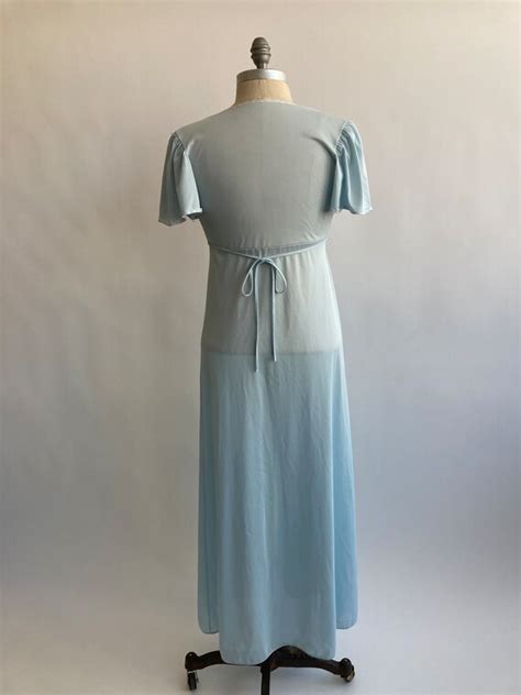 S S Nightgown Baby Blue Nylon And Lace Appliq Gem